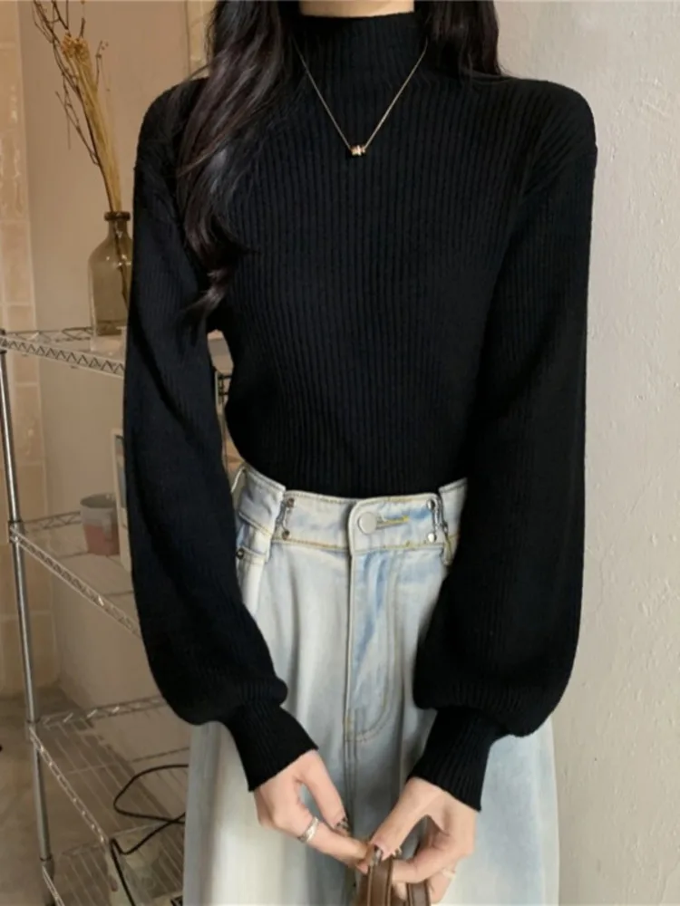 

Пуловер женский однотонный с длинным рукавом, Элегантная водолазка в Корейском стиле, модный базовый Мягкий Топ, весна-осень