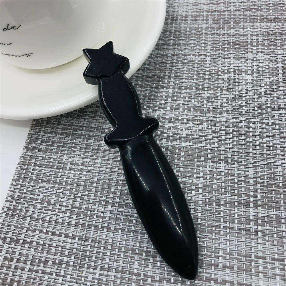 

Natural Obsidian Dagger Healing Crystal Protection Stone Carved Heart Knife Crafts Men Gifts Magic Talisman Sword Witch Supplies