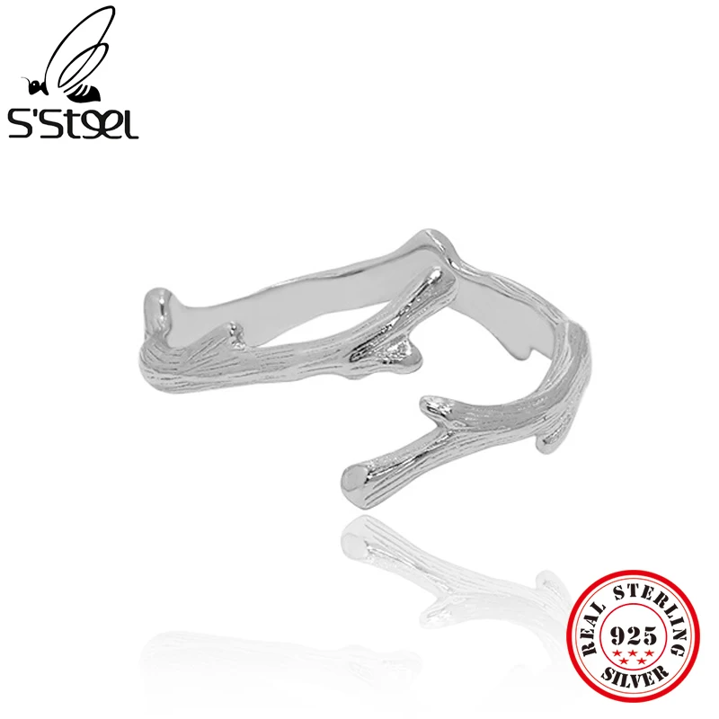 

S'STEEL Korean Irregular Rattan Texture 925 Sterling Silver Trendy Adjustable Rings For Women Minimalist Tarnish Free Jewelry