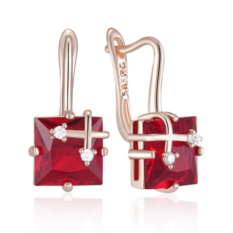 Серьги-капли Kinel с красным цирконом
