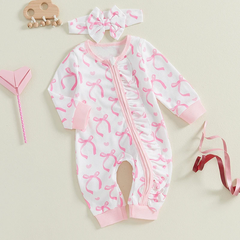 Комбинезон для новорожденных девочек Осенний комбинезон с бантом длинным