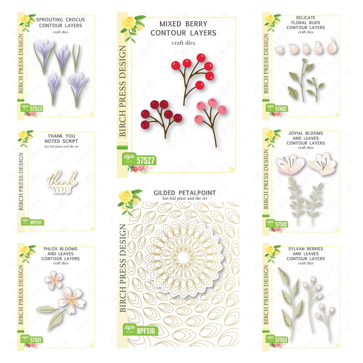 

New Diy Deco Petalpoint Thank You Hot Foil Sprouting Crocus Floral Buds Mixed Berry Phlox Blooms Sylvan Leaves Contour Layer Die