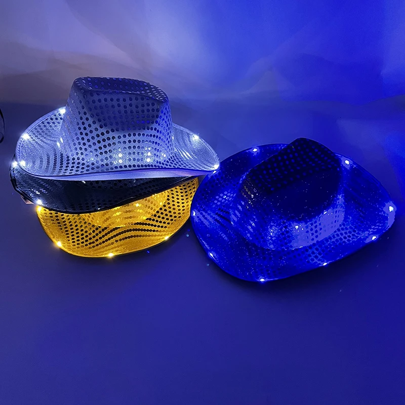 Женская Ковбойская шляпа с пайетками светящаяся в стиле диско красочная