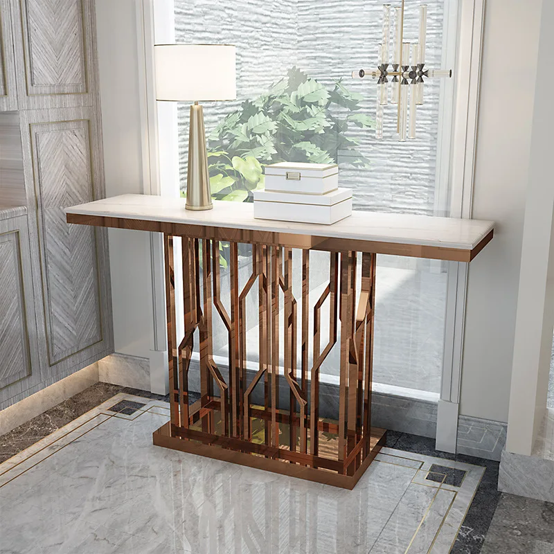 

Stainless Steel Light Luxury Porch Table Hotel Decoration Cabinet Postmodern Lobby Corridor Simple European Marble Porch Table