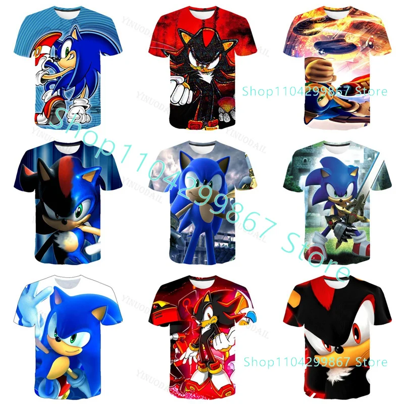 Фото Летняя футболка Sonic The Hedgehog с Эми Роуз, футболка из фильма про Шэдоу, 3D-костюм для косплея для мальчиков и девочек, футболки для детей, подарок на день рождения. №1