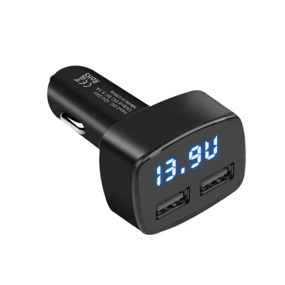 Автомобильное зарядное устройство 4 в 1 с двумя USB-портами и ЖК-дисплеем |