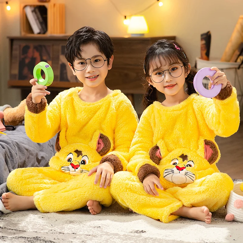 2022 New Winter Children Fleece Pajamas Warm Plush Sleepwear Girls Loungewear Coral Fleece Kids pijamas Homewear Boys Pyjamas