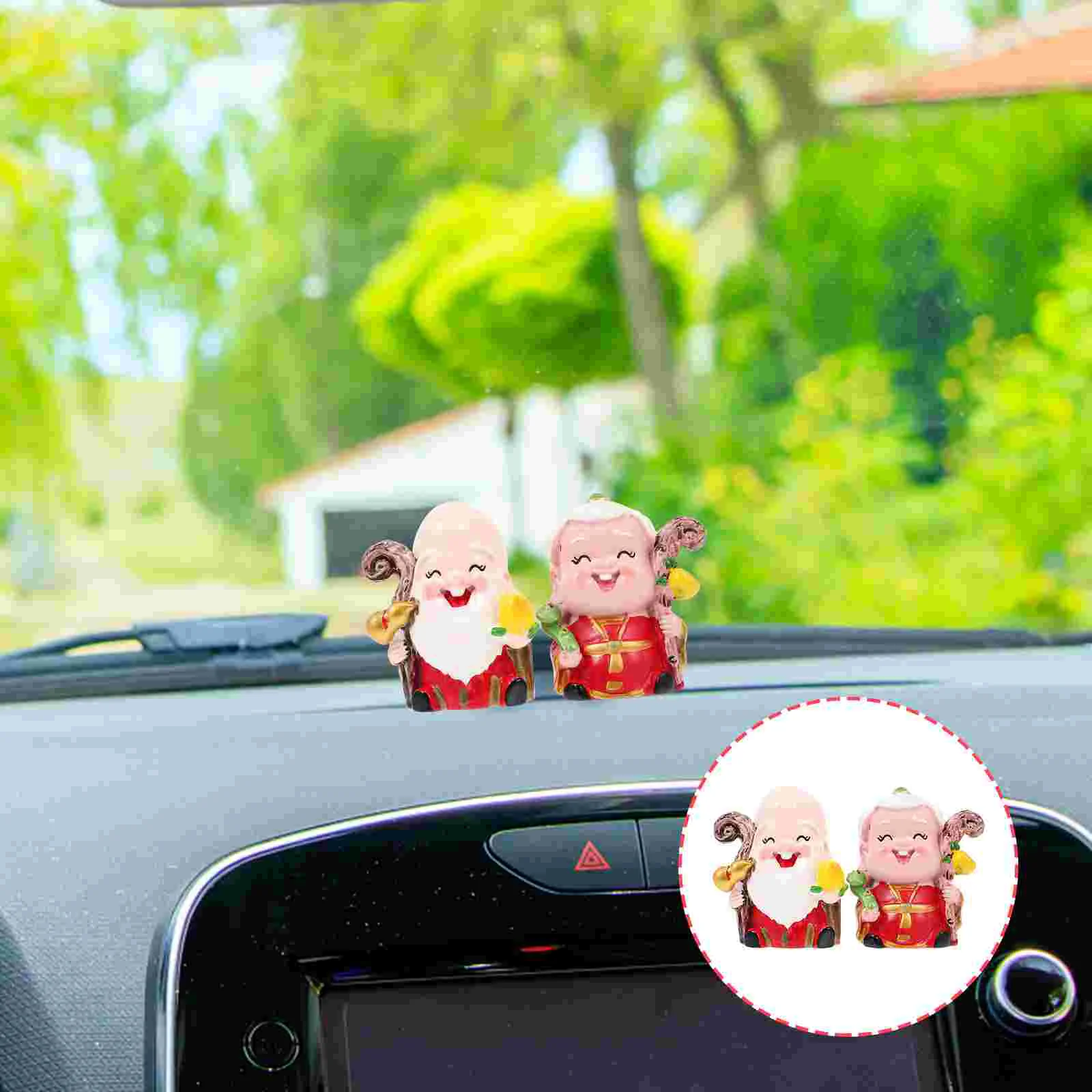 

2Pcs Creative God of Longevity Figurines Cake Figurine Ornament Car Resin Crafts