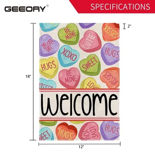 Фото Флаг для сада GEEORY ко Дню святого Валентина с сердечками, 12 x 18 дюймов - Hugs XOXO Be ... OOV IIC №4