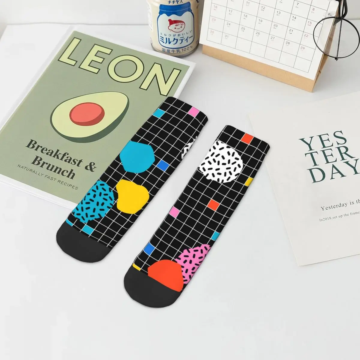 

Memphis Socks Grid Minimal 80s Vibes Decorative Kids Short Tubes Large Chemical Fiber Hiking Modern Socks