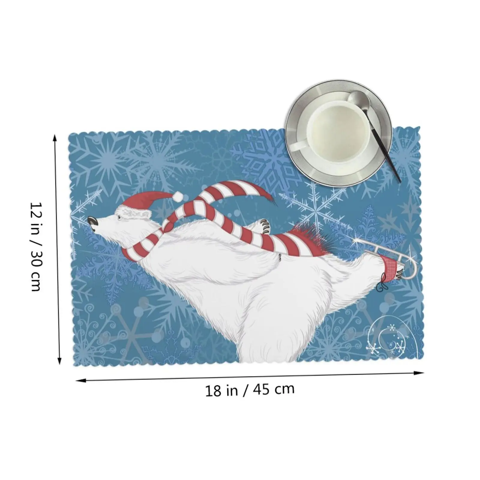 

Skating Bear Christmas Single Side Printed 12x18 Inch Strong Heat Resistance Set of 4 Kawaii Kitchen Placemats Rectangle