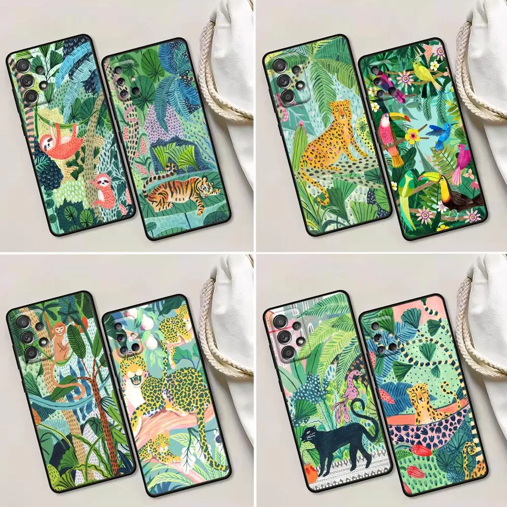 

Original Jungle Animal Black Case For Samsung Galaxy A52 A73 A53 A72 A71 A51 A41 Note 20 Ultra 9 8 Cover Sloth Leopard Art Print