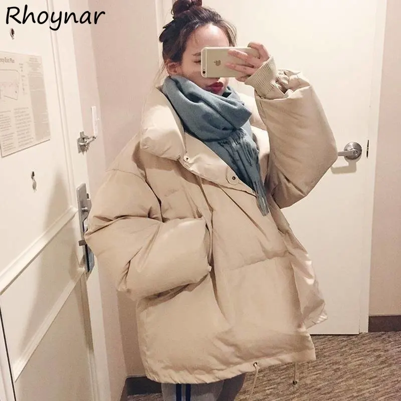 

Solid Parkas Women Winter Baggy Minimalist Korean Fashion Clothing Warm Designer Girlish Preppy Thicken Temper Cozy Teens Casual