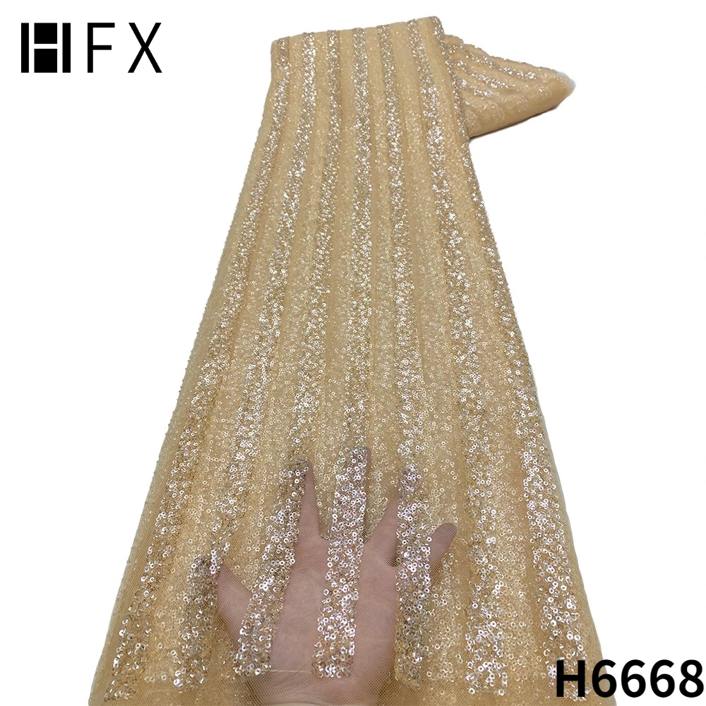 

HFX Handmade Beaded French Lace Fabric 2022 Bridal Lace Fabric Luxury High Quality Embroidery Sequins African Net Lace F6668