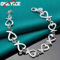 925 sterling silver heart heart link bracelet ladies fashion glamour birthday party wedding engagement jewelry