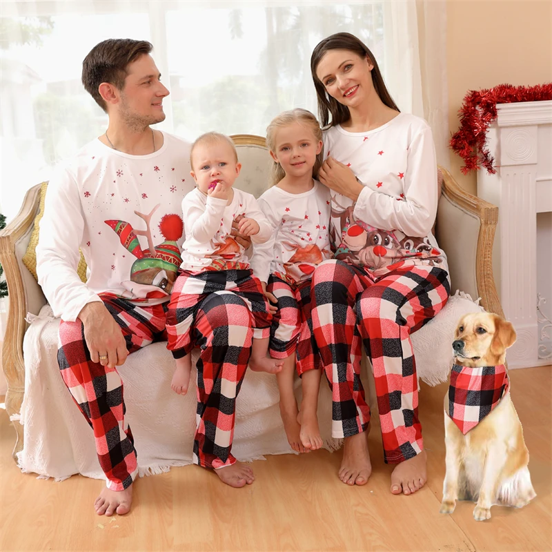 

2022 рождественские Семейные одинаковые пижамы, милый олень, отец, мама, дети, пижамный комплект в клетку, мама и я, Рождественская одежда, наряды
