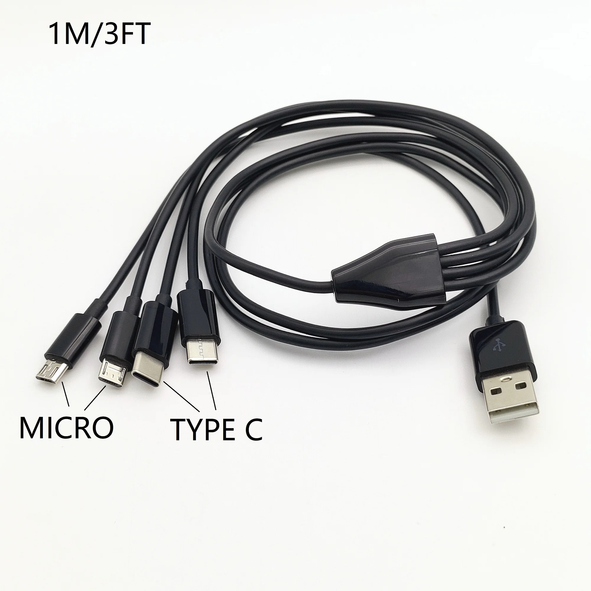 

1M 3FT USB Charger Cable Adapter Connector with 2 Micro USB and 2 Type C ports