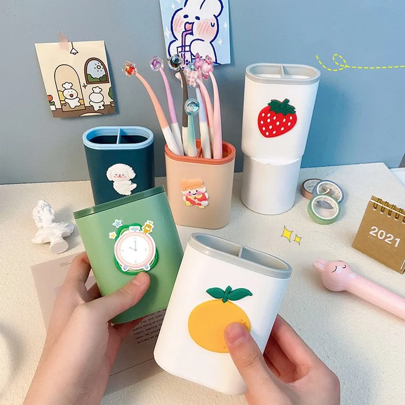 

Cute Cartoon Pen Holder Student Desktop Stationery Storage Tube Multifunctional Simple Creative Makeup Brush Storage Box