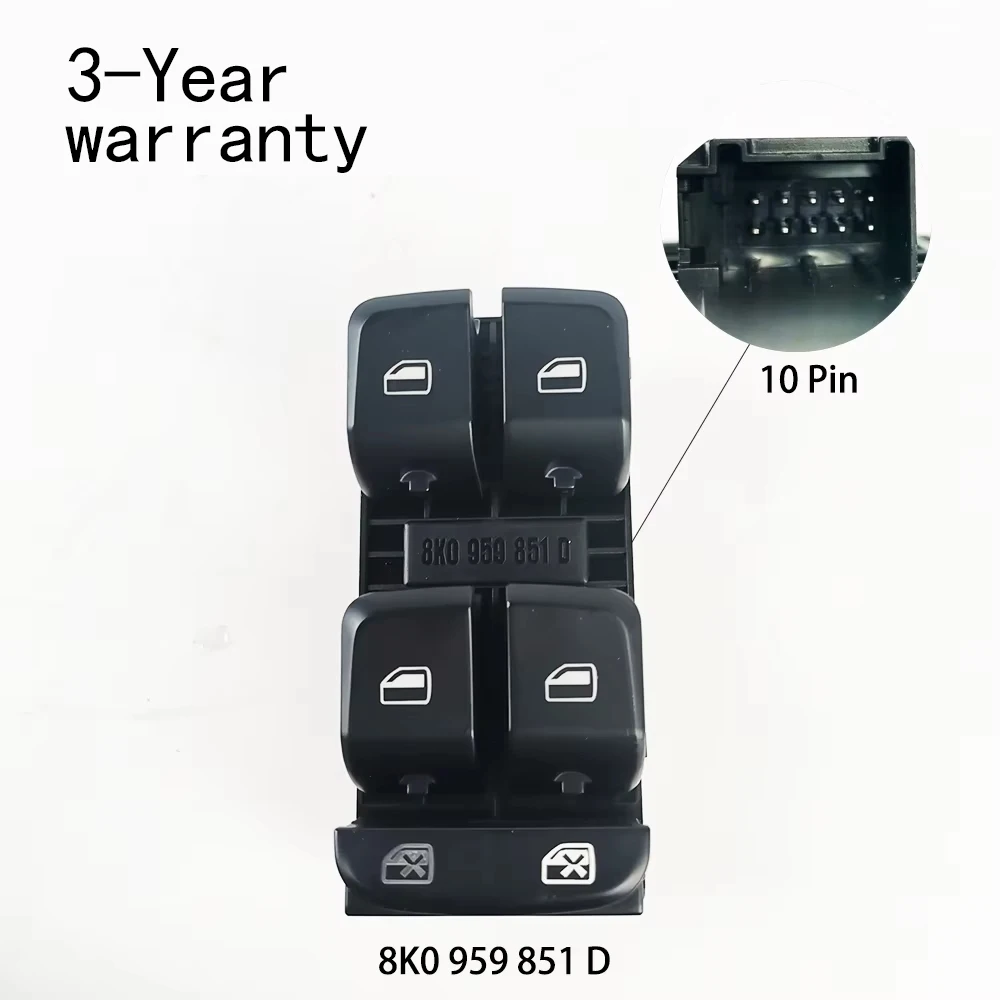 Фото Переключатель стеклоподъемника 10-контактный 8K0959851D для Audi A4L Q5 A5CO A4 A4AR AQ5 №1