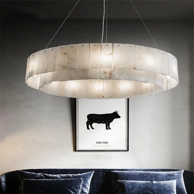 

New post-modern light luxury full copper marble villa chandelier designer simple living room dining room bedroom chandelier