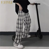 f girls casual pants women high elastic waist summer m 3xl simple plaid panelled leisure cozy all match design college hot sale