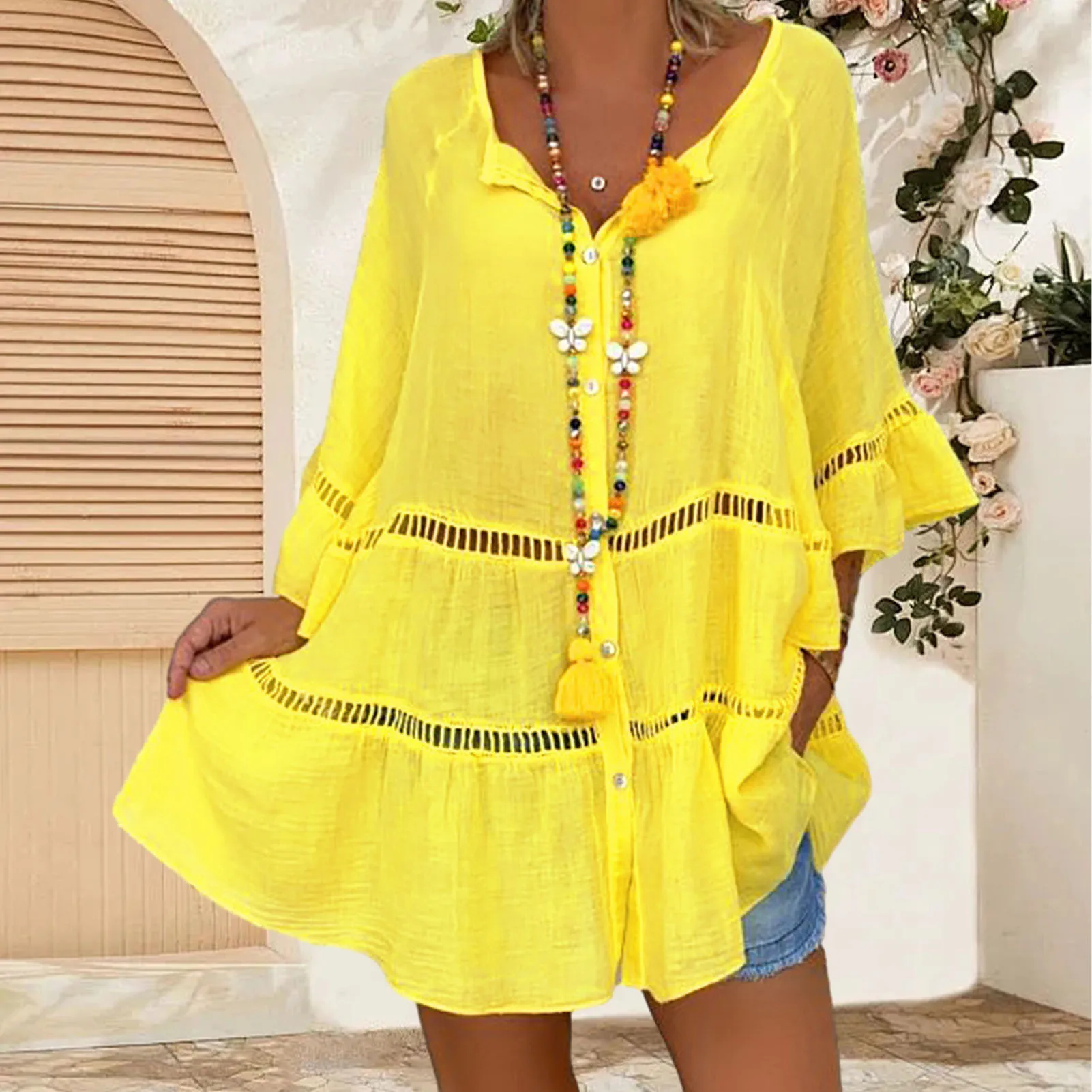 Женские повседневные платья-рубашки с рукавом 3/4 свободные платья из хлопка и