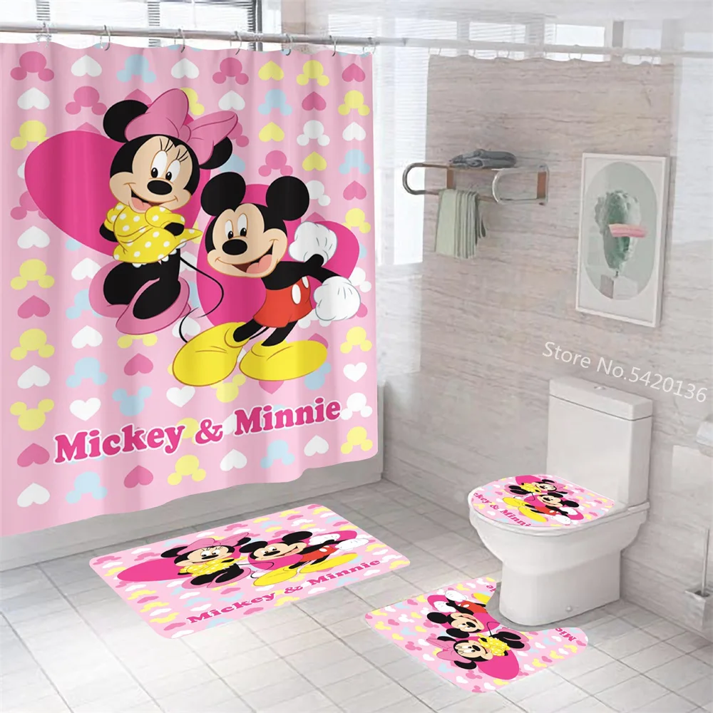 

Disney New Mickey Mouse Minnie Shower Curtain Waterproof Cute Cartoon Pattern Shower Curtain with Hooks for Bathroom Decor Gifts