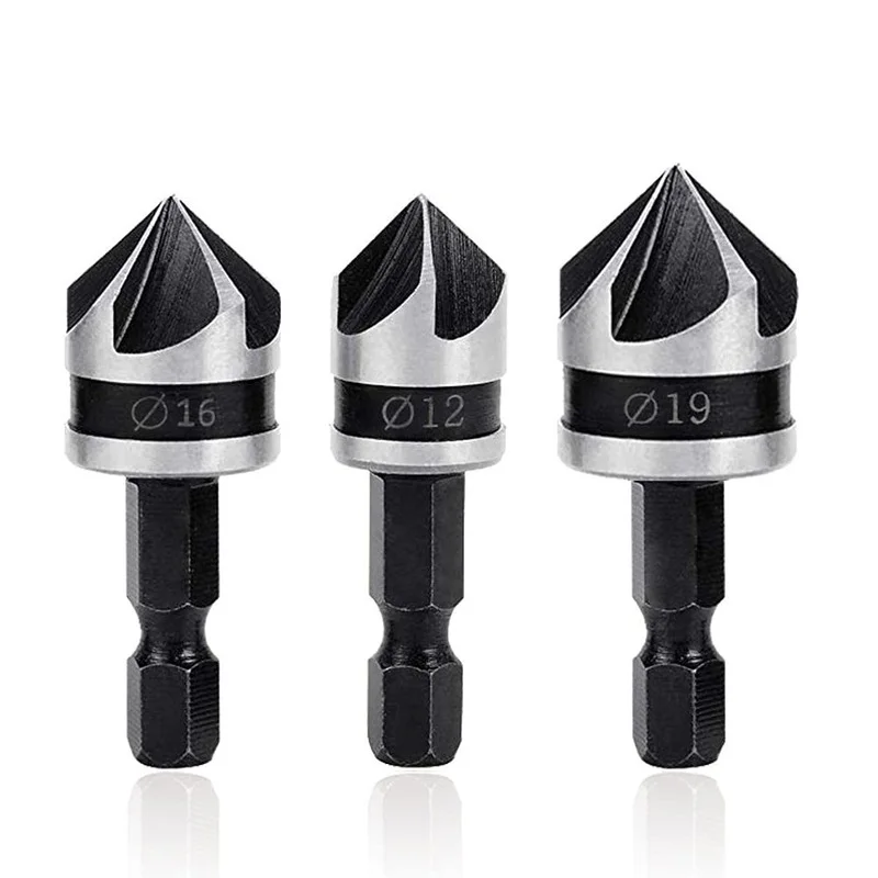 

3pcs 12/16/19mm Bench Drill Drill Set for Wood Metal Quick Change Drill Tool Chamfer Drill