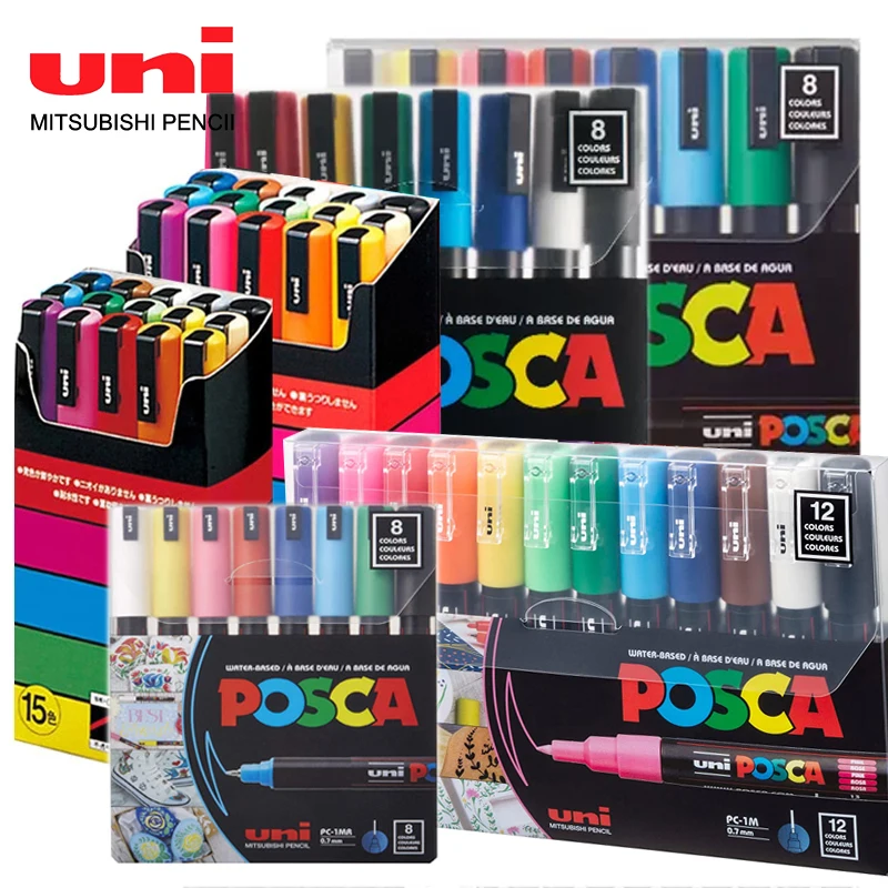 Uni Posca художественные маркеры, полный набор, PC-1M PC-3M POP, цветные пигментные чернила на водной основе с оригинальной виниловой ручкой PC-5M