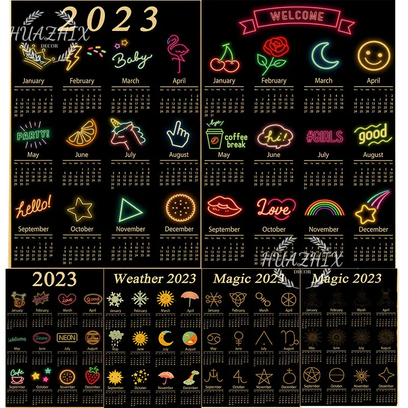 

Pattern Calendar for 2023 Kraft Paper Poster Printing House Luxury Decoration Aesthetics Vertical Rectangle Bohemian Bedroom