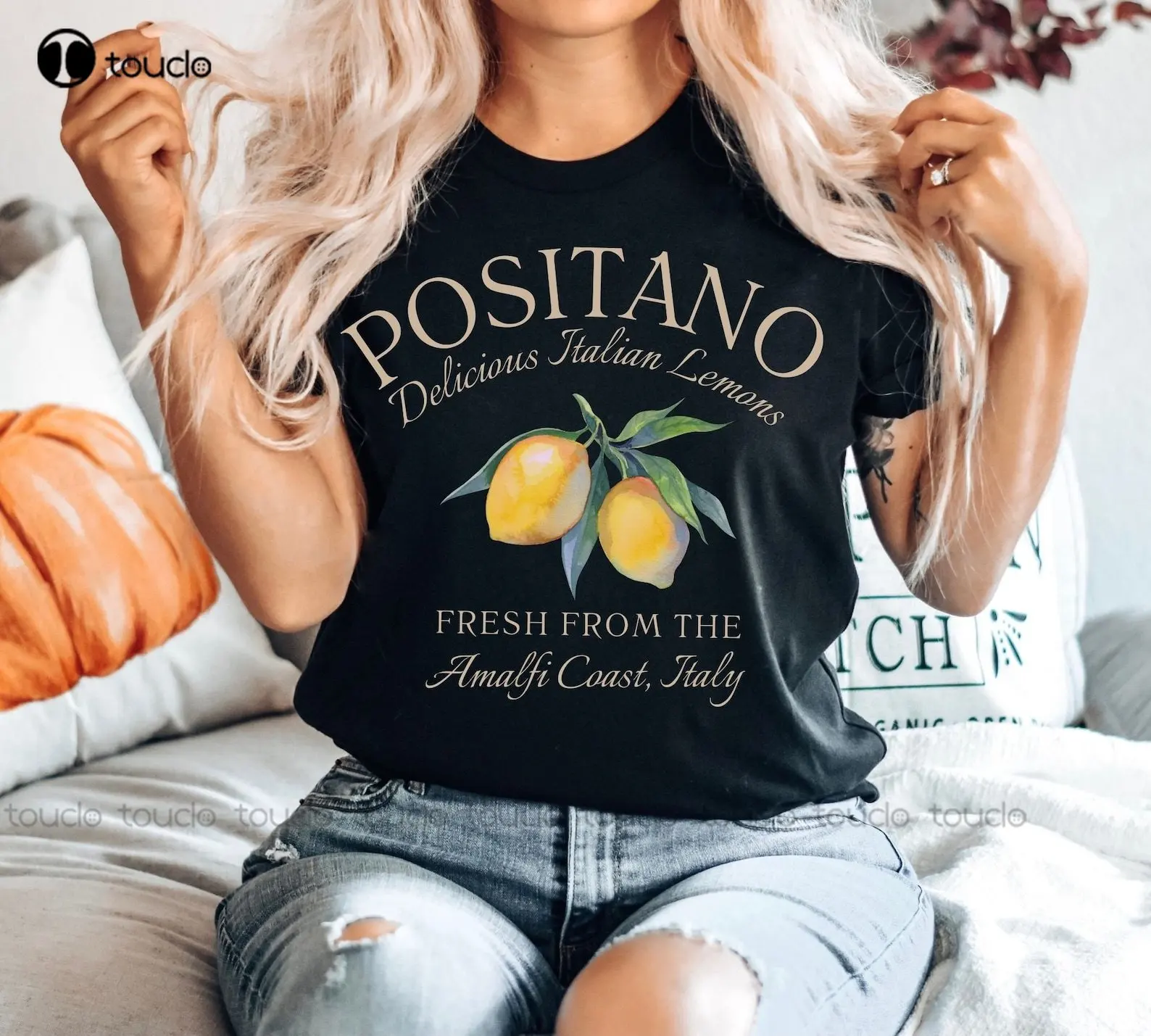 

Футболка Positano с итальянским принтом, мягкая и удобная футболка с рисунком итальянского лимона, женская футболка с принтом, подарок на заказ