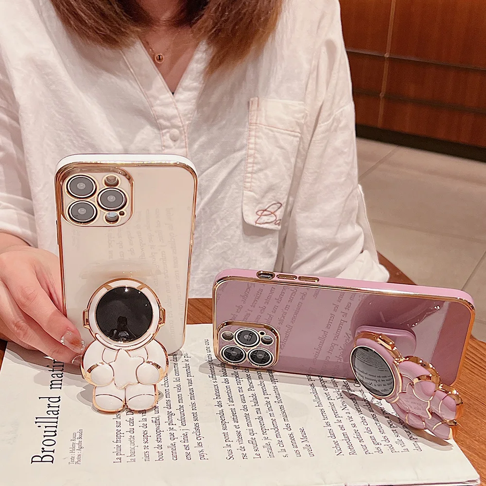 Astronaut Phone Holder Case For Iphone 14 Pro Max Cover  Silicon Funda Iphone 11 13 12 XR 7 8 Plus XS X Xs SE 2022 13 Mini Coque