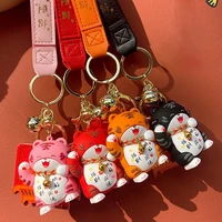 fashion lucky tiger keychain design plastic pendant bag hanging ornament glue ring chain men gift jewelry lanyard wholesale