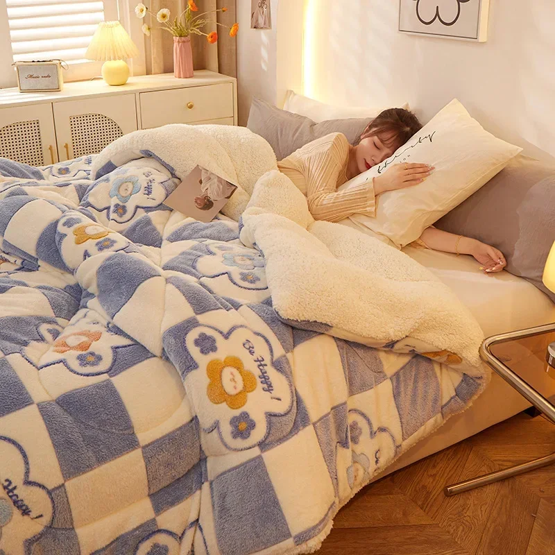 

Double Duvet Velvet Quilt Stitch Very Warm Winter Duvet Lamb Cashmere Wool Quilting Blanket Thicken Bed Comforters