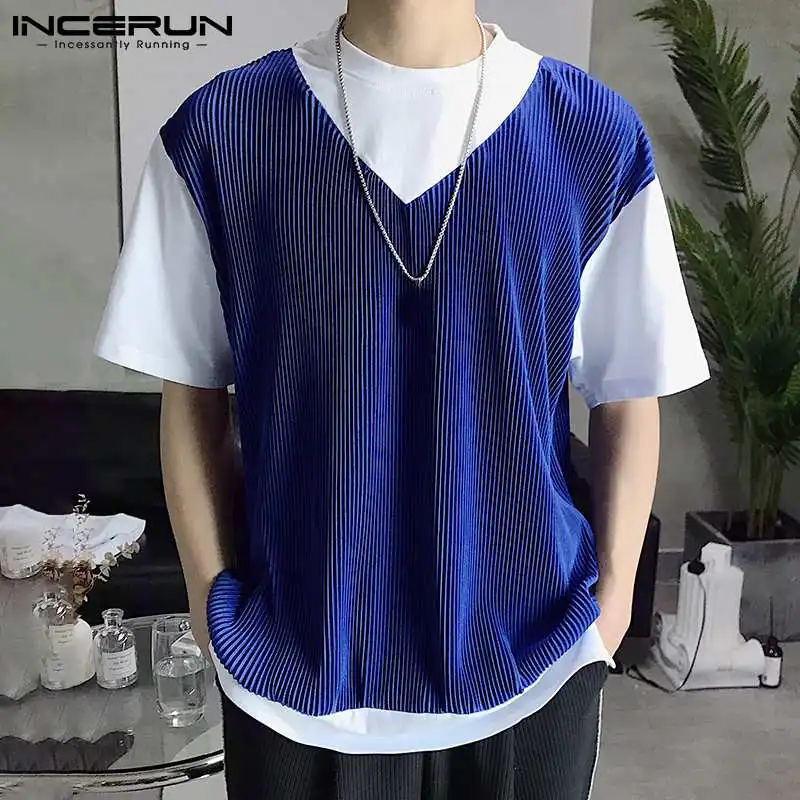 

Men's Loose Comfortable Crew Neck Camiseta Stylish Male Casual Streetwear Stitching T-shirt Half Sleeve Tees S-5XL INCERUN 2022