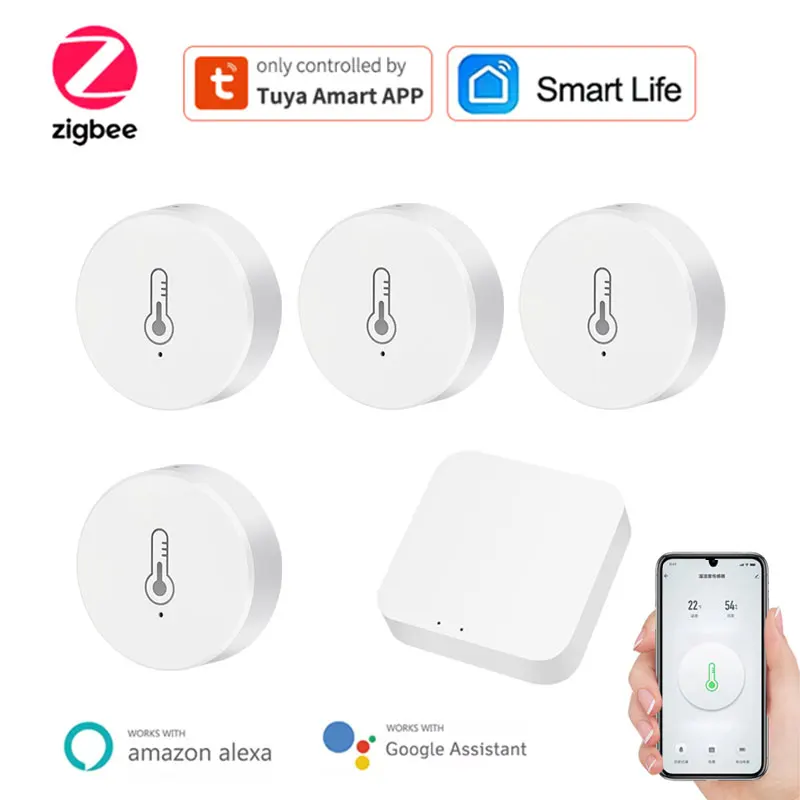 

Умный датчик температуры и влажности Zigbee, термометр-гигрометр на батарейках для дома и улицы, безопасность, Alexa, 2022
