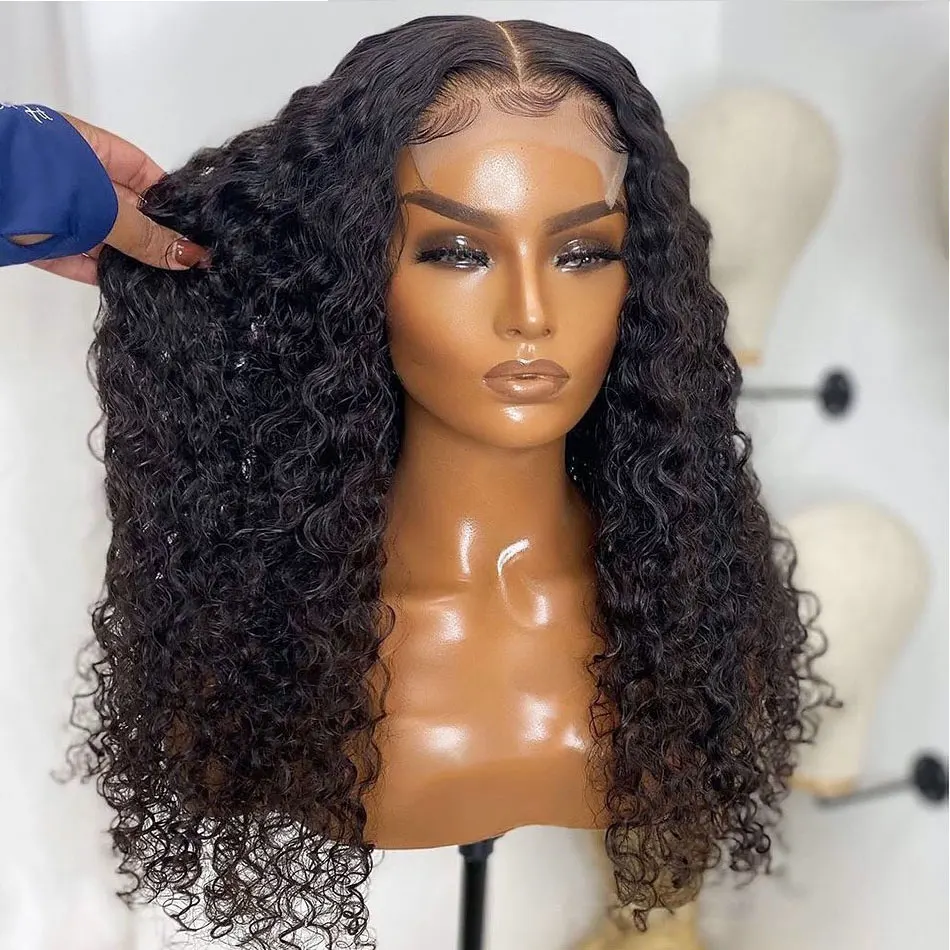 

Soft Natural Black 180 Density Kinky Curly Synthetic Lace Front Wig For Women Babyhair Preplucked Heat Resistant Glueless Wig