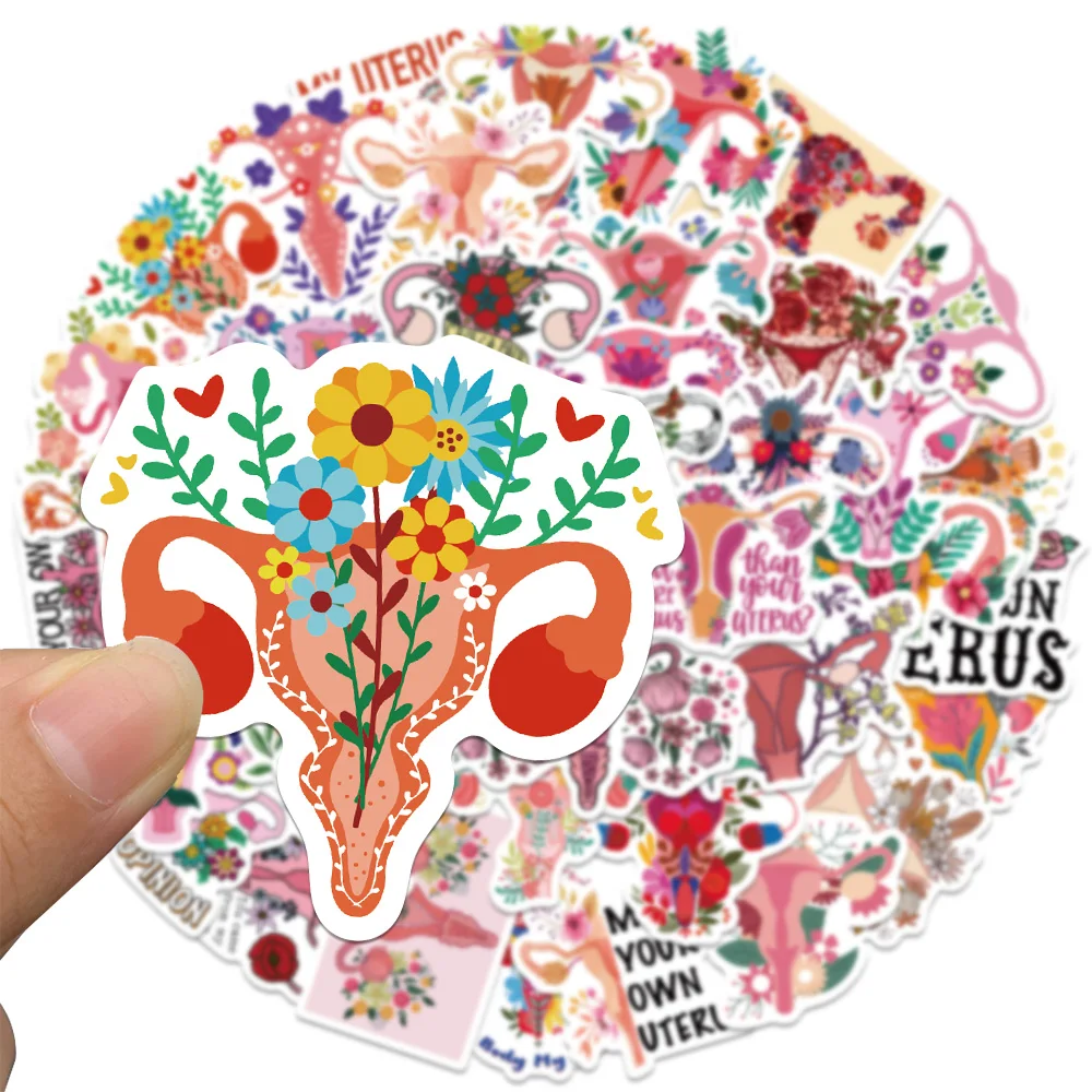 

10/50PCS Uterus Flowers Pro Choice Stickers Womens Rights Feminist Protest Sticker for Water Bottle Laptop Skateboard Luggage
