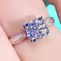 shiny square cubic zircon crystal open adjustable ring bling iced out rhinestone for women female party wedding jewelry