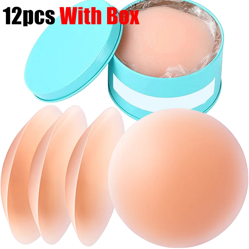 12pcs with Box Silicone Nipple Cover Invisible Bra Pasties Reusable Women Breast Petals Nipple Cover Silicone Breast Stickers
