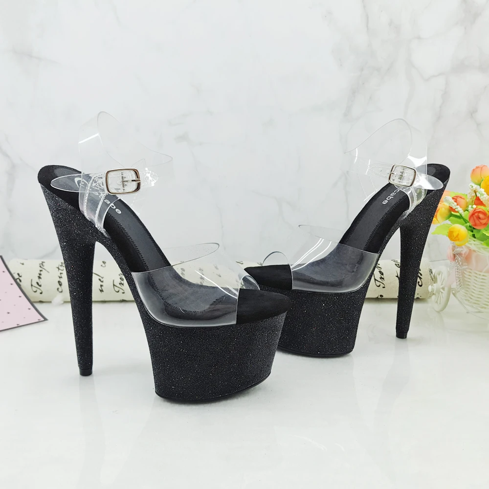 Leecabe black glitter 17CM/7Inch Women's Platform Sandals  party High Heels Shoes Pole Dancing Shoes