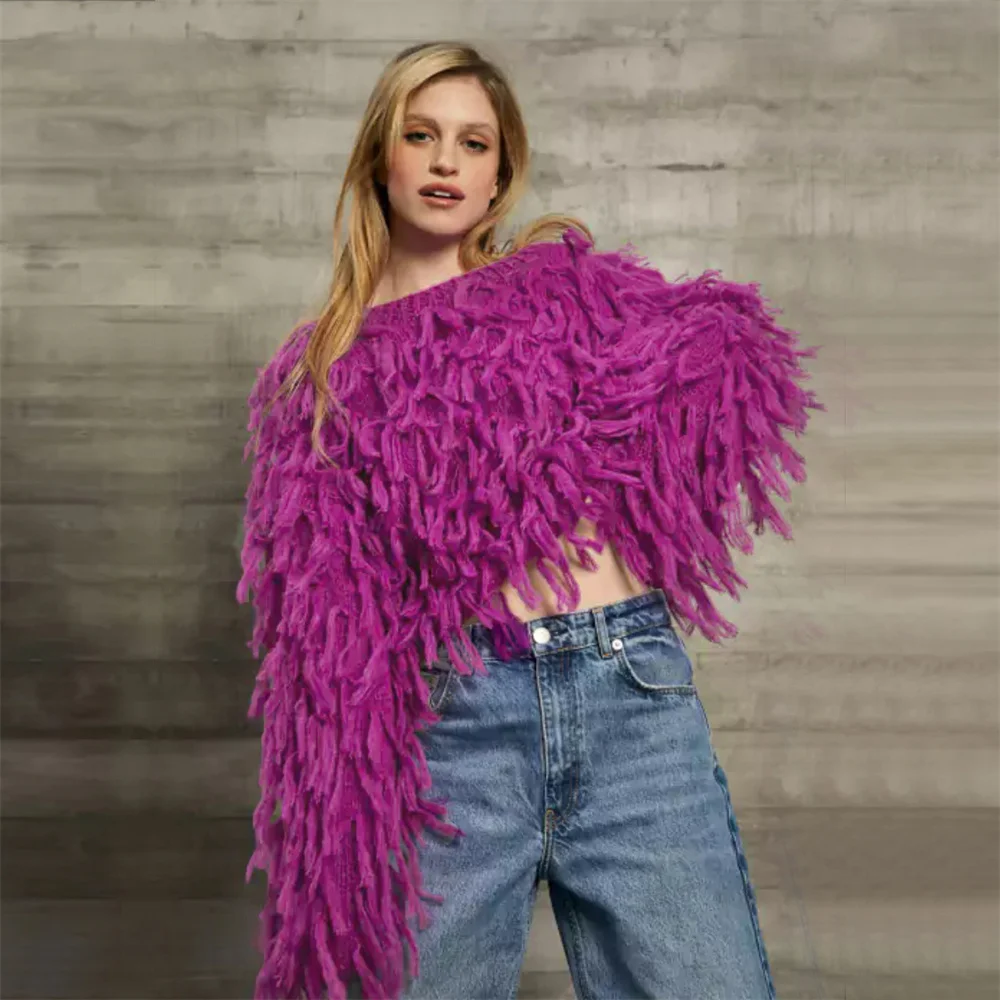 Женский спандекс пуловер с бахромой