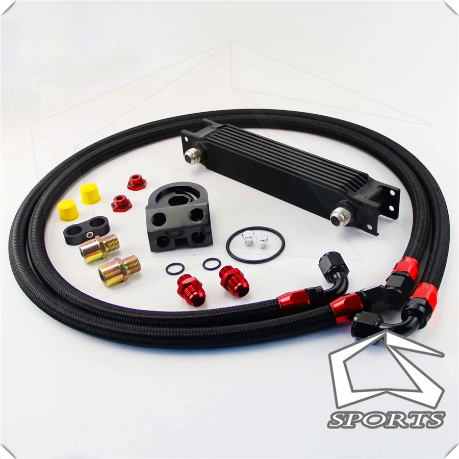 

7 ROW AN-10AN UNIVERSAL ENGINE TRANSMISSION OIL COOLER BLACK+ FILTER KIT black british type BRAND CSK