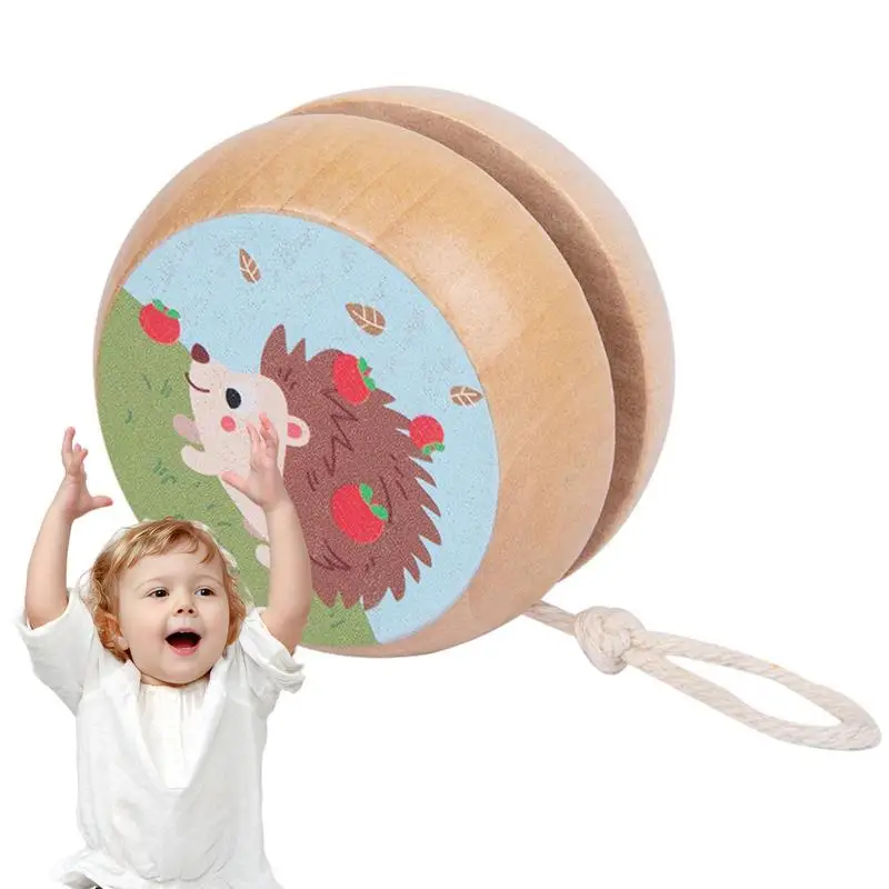 

Wooden Yo-Yo Ball Professional Magic Juggling Toy Casual Games Cartoon Animal Pattern Wooden Looping Auto Return Yoyo For Kids