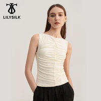 lilysilk melia ruched knit tank top 2022 new summer ladies sleeveless heart neck vest femme traf casual outfits free shipping
