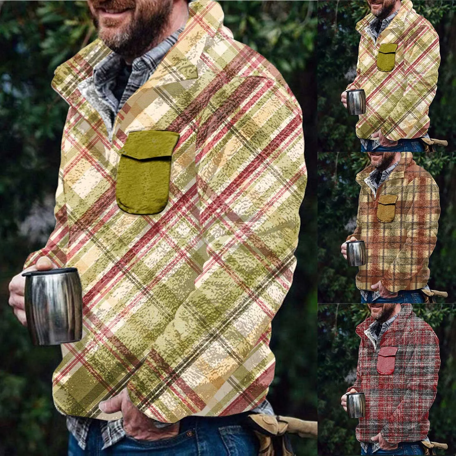 

Мужская осенне-зимняя модная Толстовка в клетку с принтом, свитшот с двойным h-образным вырезом, повседневные мужские высокие свитшоты с длинным рукавом