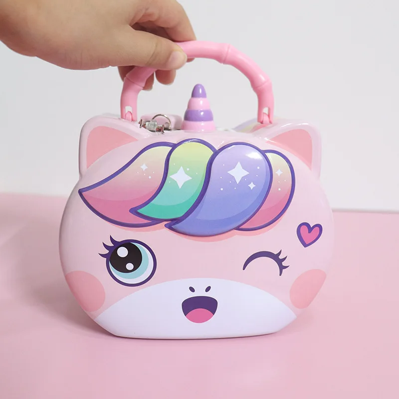 

Cute Unicorn Iron Piggy Bank with Lock Kid Save Money Bank Cash Coin Box Attracting Money Jar Jewelry Storage Tank Birthday Gift