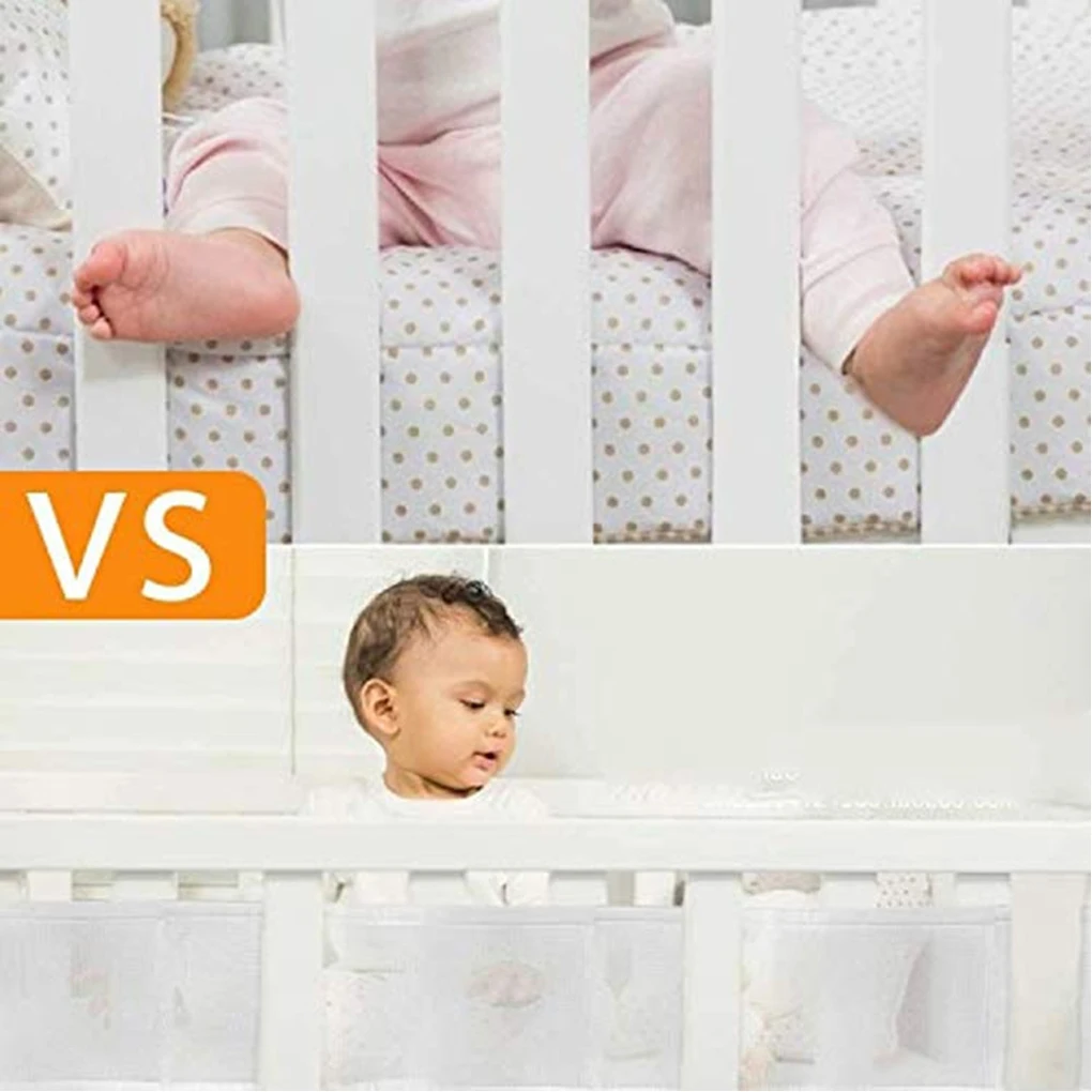 

2 Pieces Baby Cot Bumper Adjustable Nursery Bedding Bed Lining Crib Rail Protection Solid Color Liner Sheet Protector