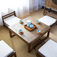 old elm square table small bay window coffee table solid wood low table simple japanese tatami table with 2pcs free cushions