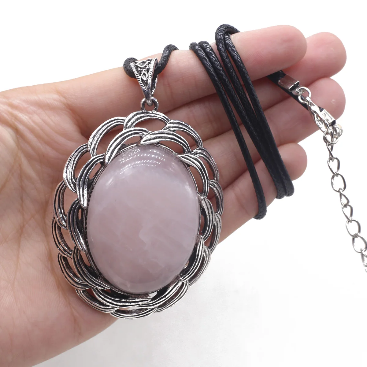 Подвески из натурального камня тигрового глаза с ожерельем из кожаного шнура, эллиптическое ожерелье из сплава с розовым кристаллом и опалом, драгоценности